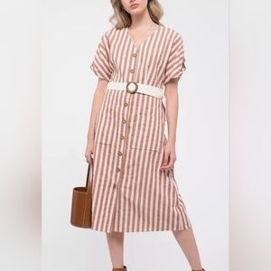Day To Day Blue Pepper Terracotta Striped Cotton Dress